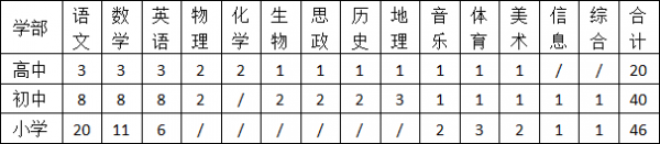 湖南娄底市金海学校2020年秋季招聘教师岗位数量图