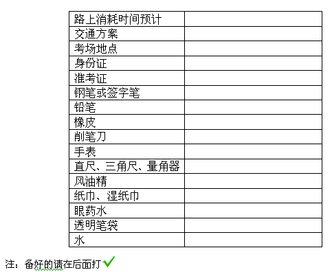 湖南教师招聘考试考前手册：物品清单